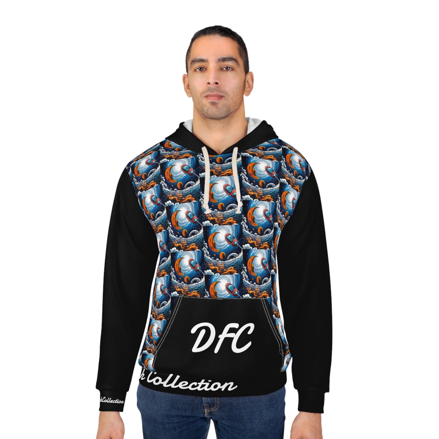 "DFC Take Off" Black Unisex Pullover Hoodie (AOP)