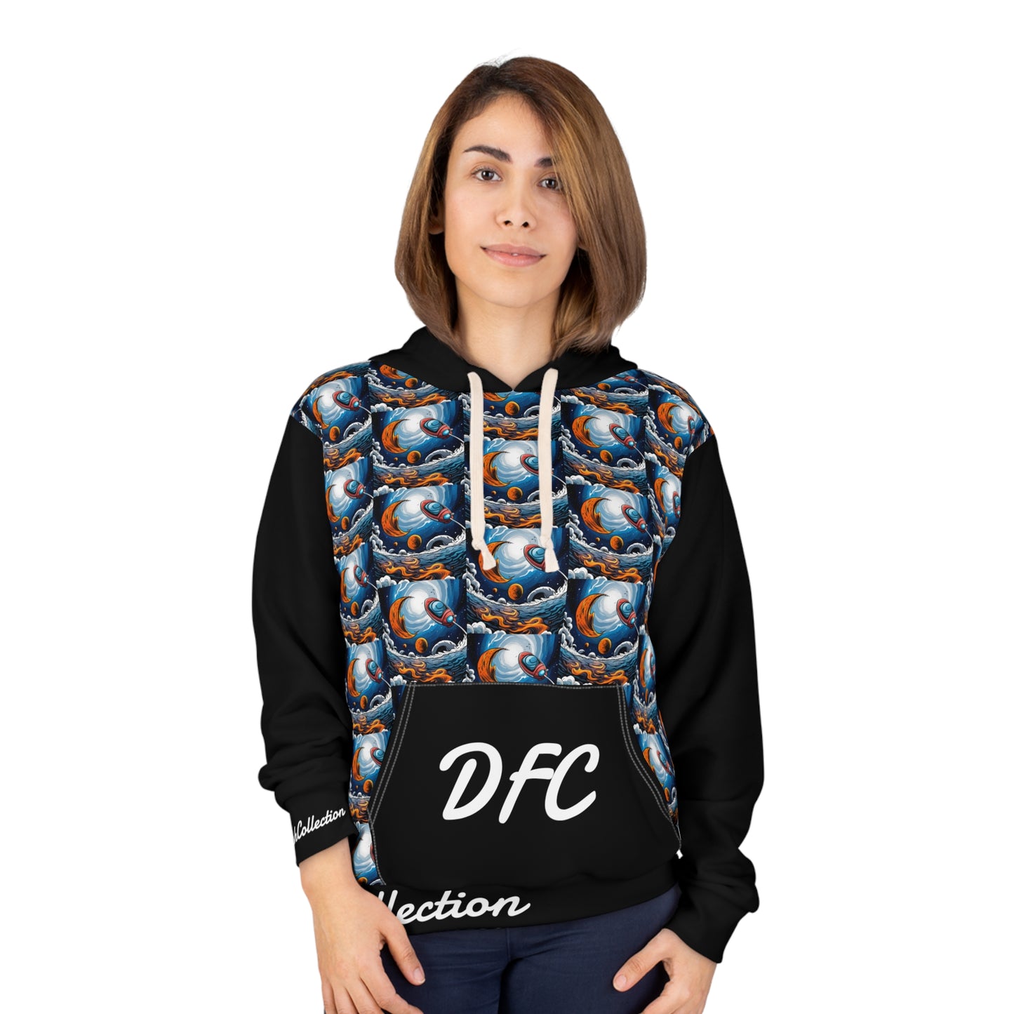 "DFC Take Off" Black Unisex Pullover Hoodie (AOP)