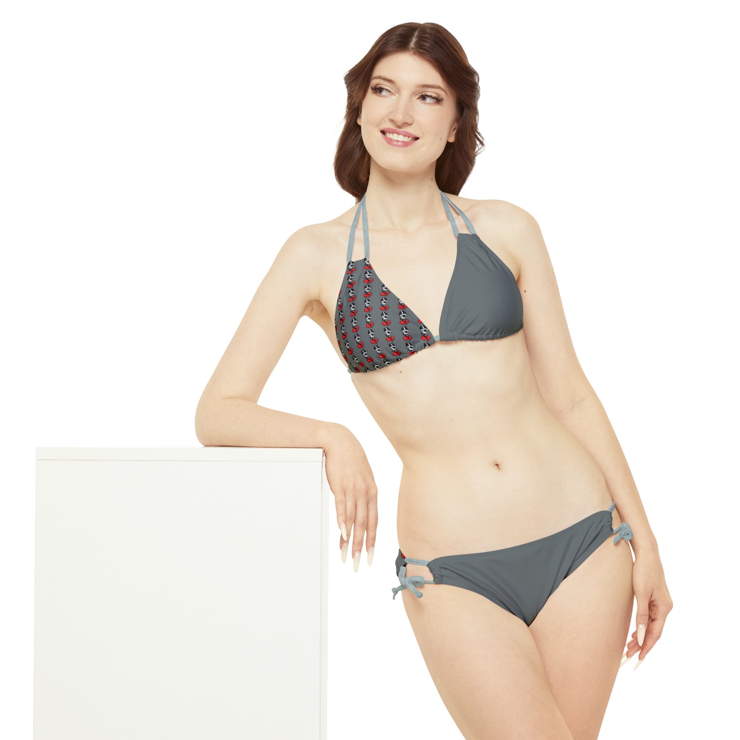 Goochie Grey Strappy Bikini Set (AOP)