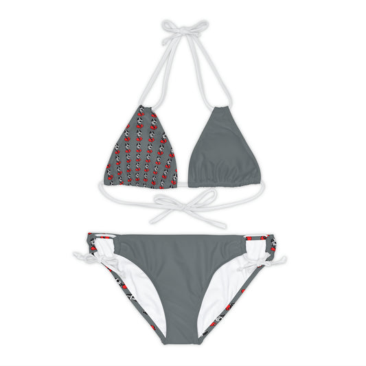 Goochie Grey Strappy Bikini Set (AOP)
