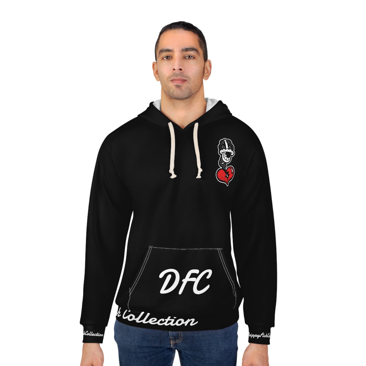"Par 4" Black Unisex Pullover Hoodie (AOP)