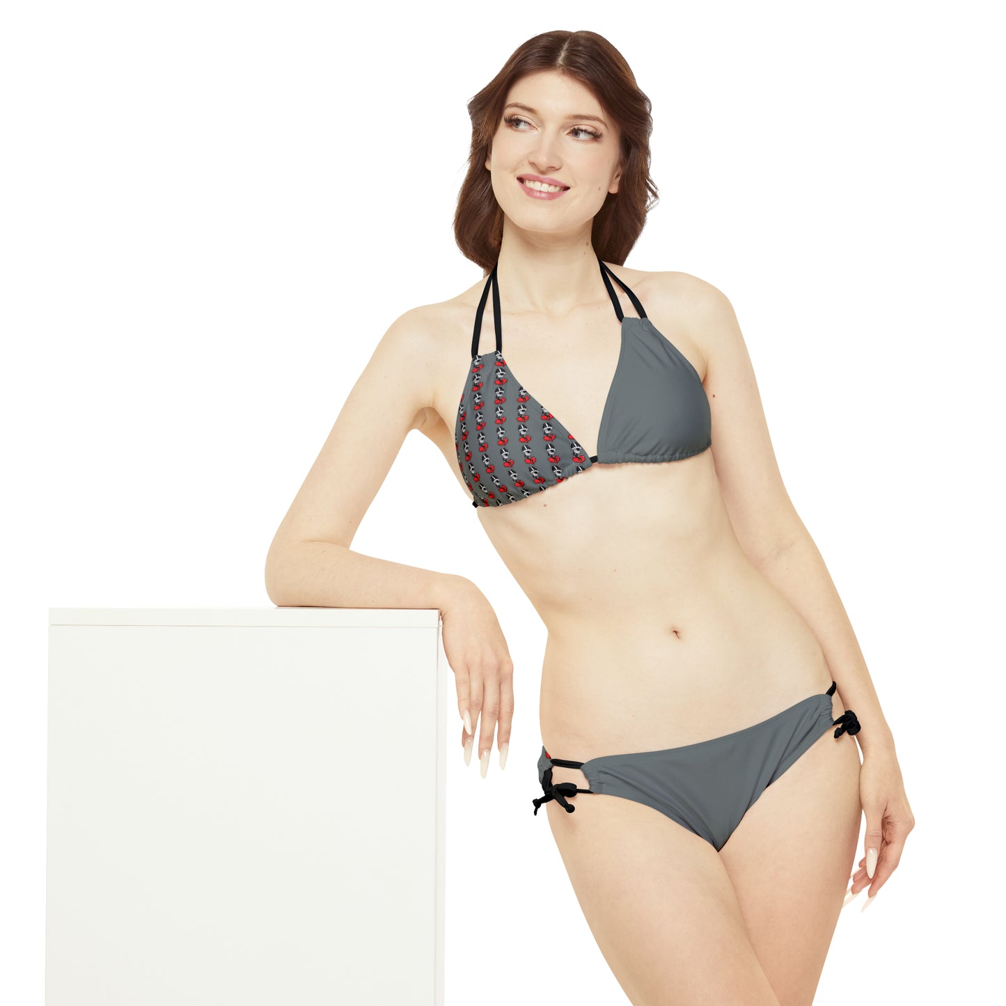 Goochie Grey Strappy Bikini Set (AOP)