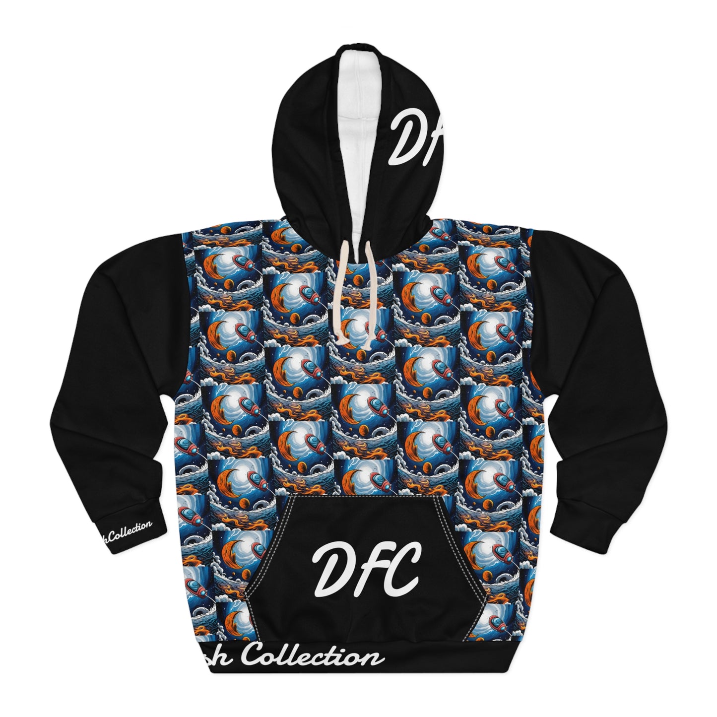 "DFC Take Off" Black Unisex Pullover Hoodie (AOP)