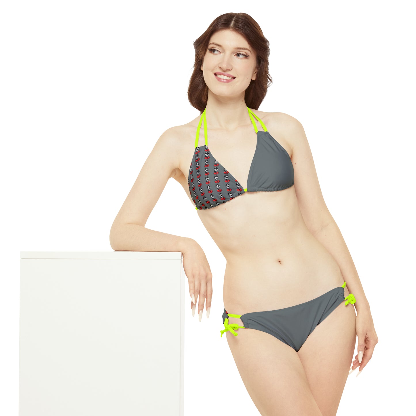 Goochie Grey Strappy Bikini Set (AOP)