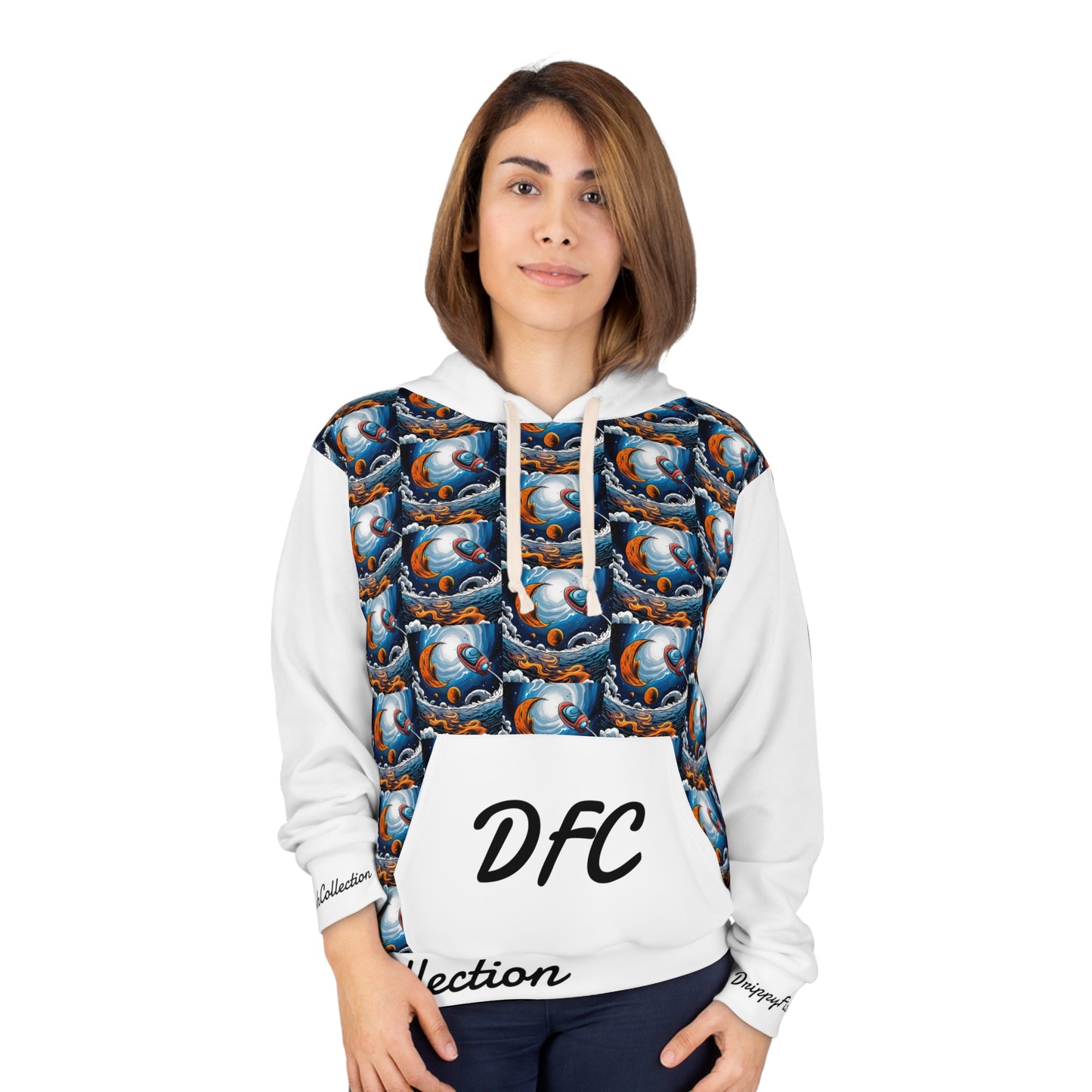 "DFC Take Off" White Unisex Pullover Hoodie (AOP)