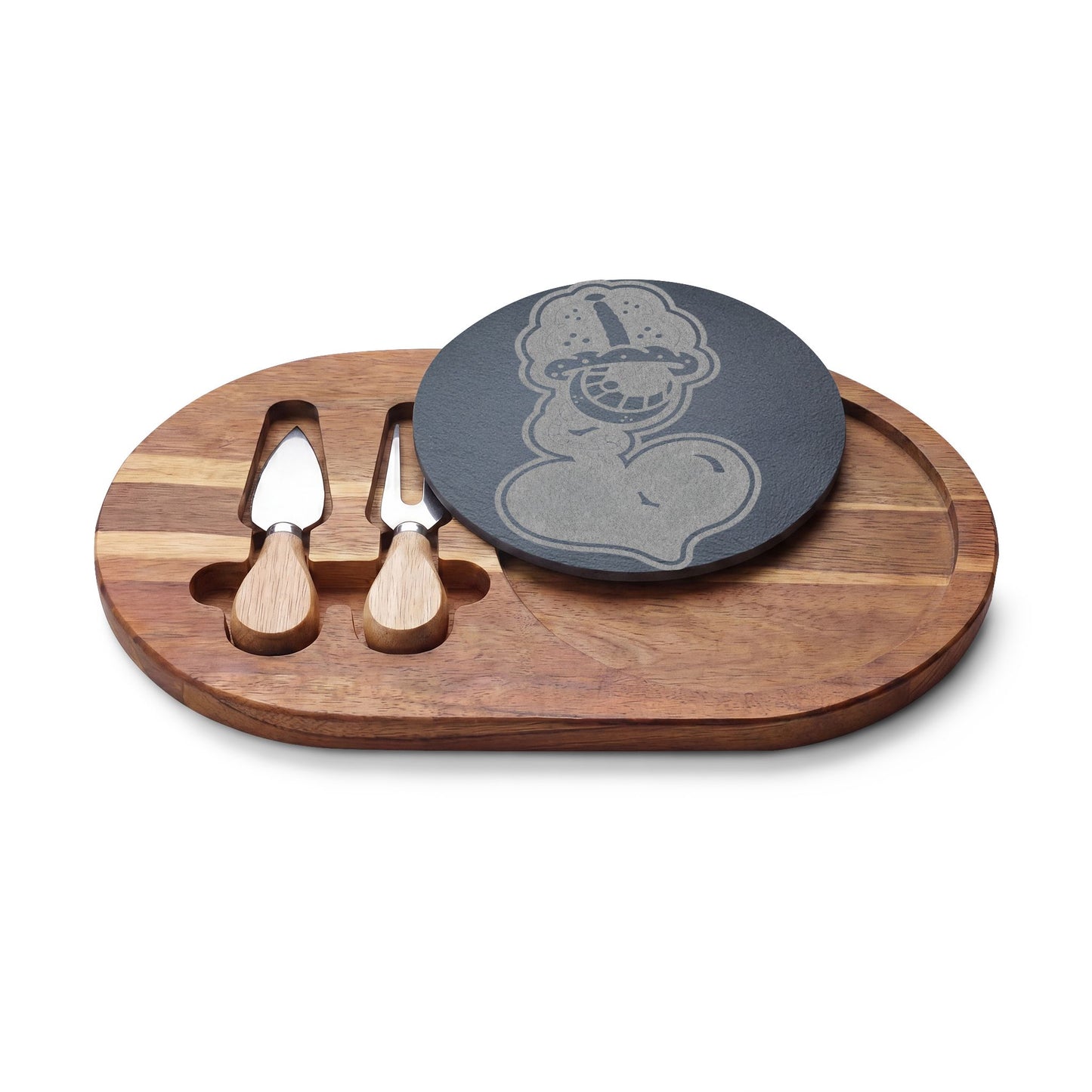 Engraved Acacia Charcuterie Board with Slate Inlay & Cheese Tools By DrippyFIsh