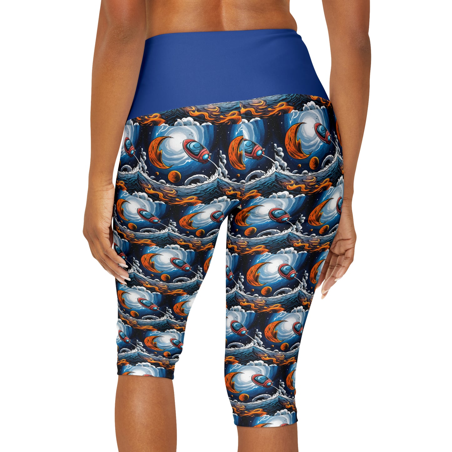 "Take Off" Blue Yoga Capri Leggings (AOP)