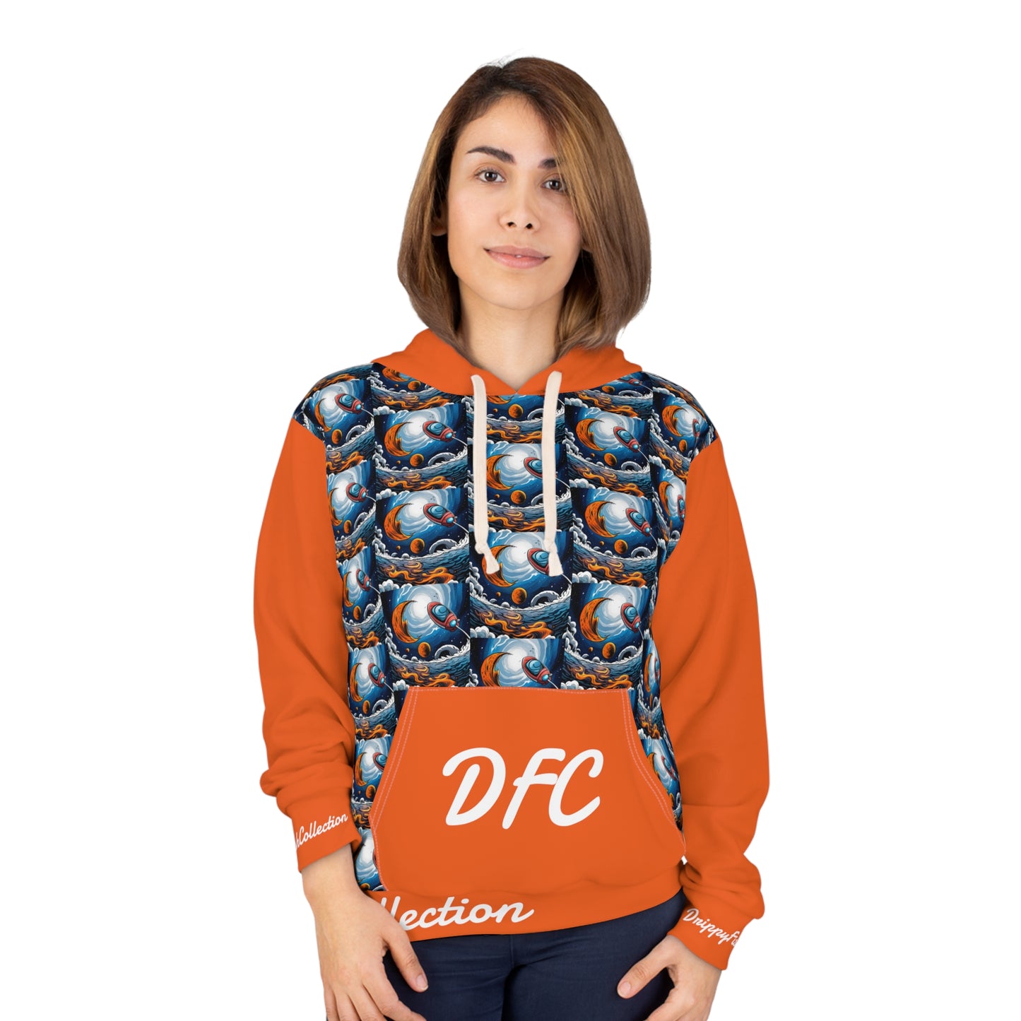 "DFC Take Off" Orange Unisex Pullover Hoodie (AOP)