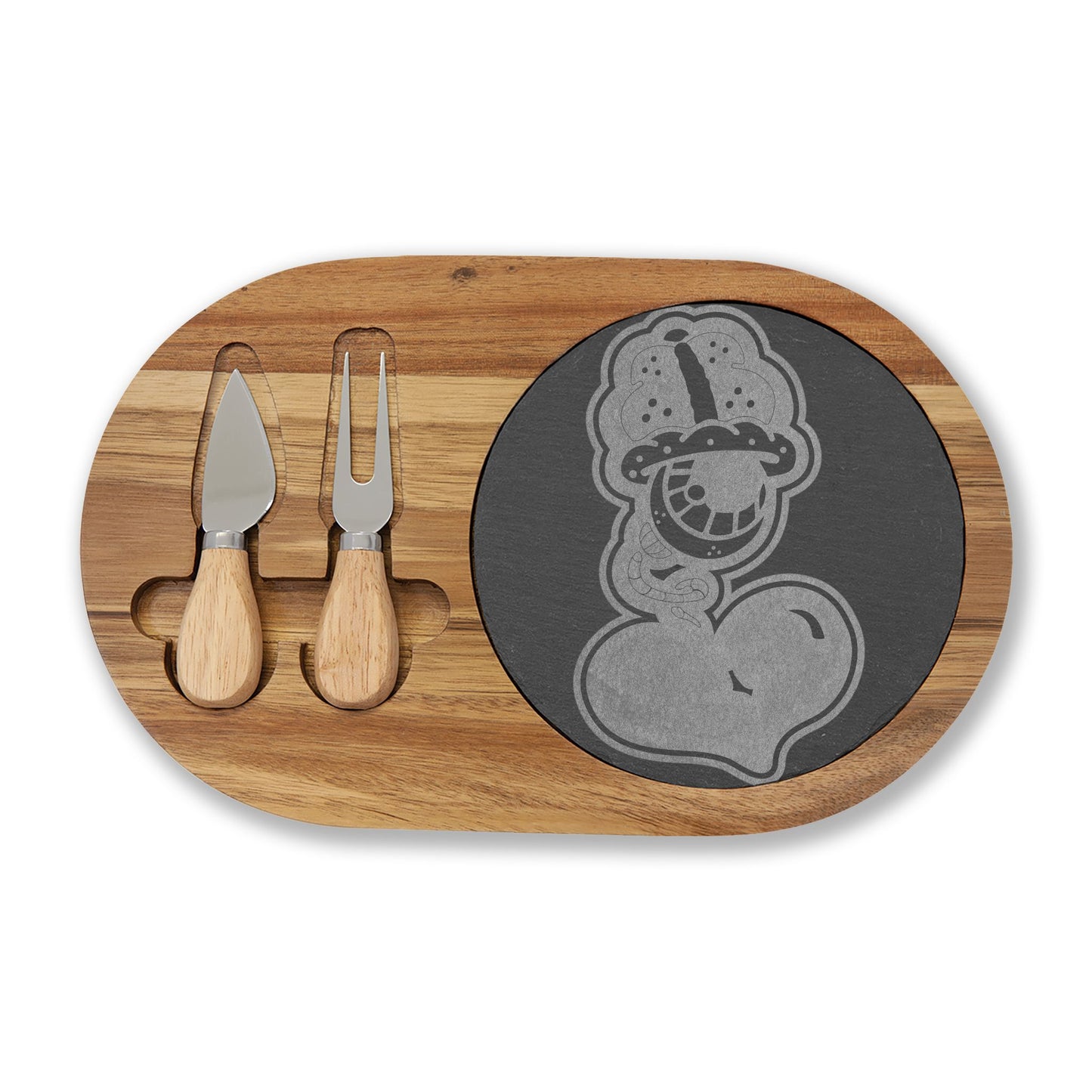 Engraved Acacia Charcuterie Board with Slate Inlay & Cheese Tools By DrippyFIsh