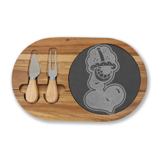 Engraved Acacia Charcuterie Board with Slate Inlay & Cheese Tools By DrippyFIsh