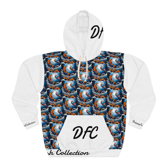 "DFC Take Off" White Unisex Pullover Hoodie (AOP)