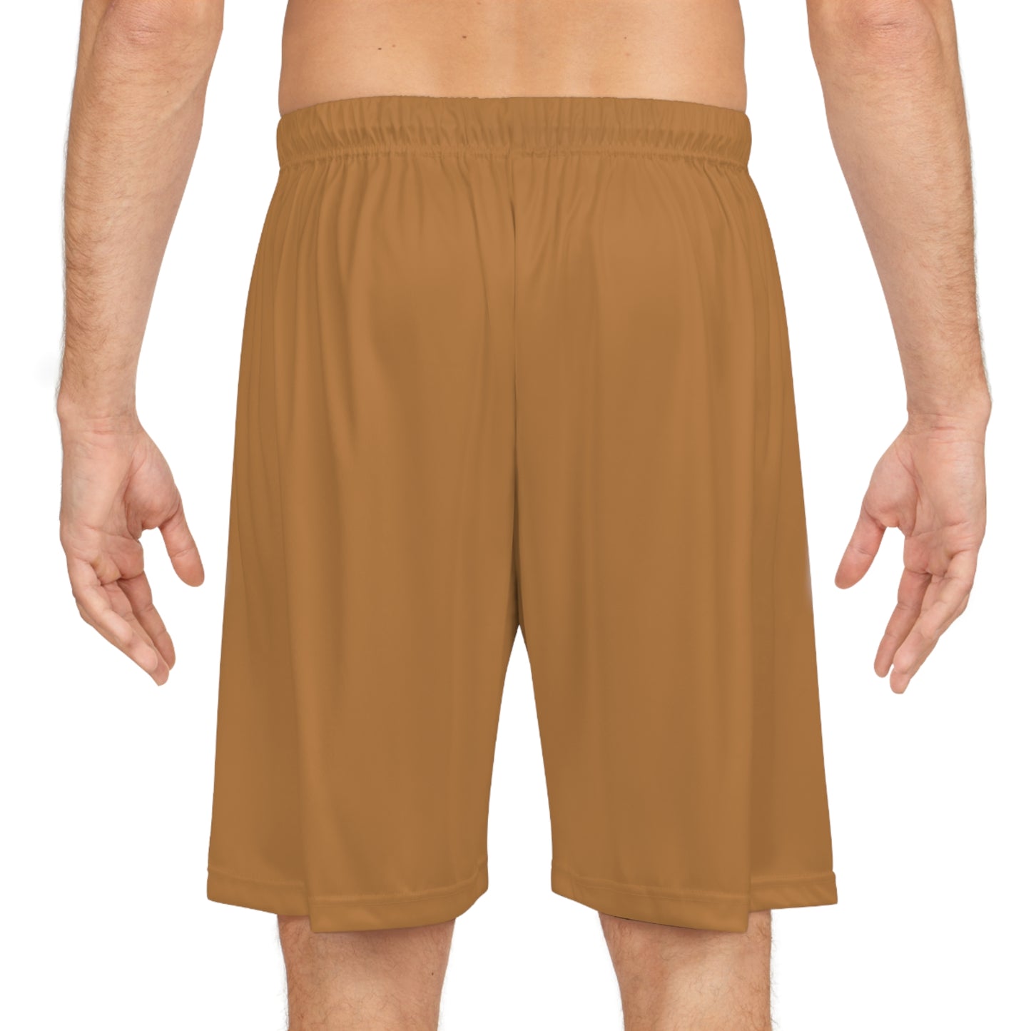 "Black Label" Tan Basketball Shorts (AOP) By WildeTuna