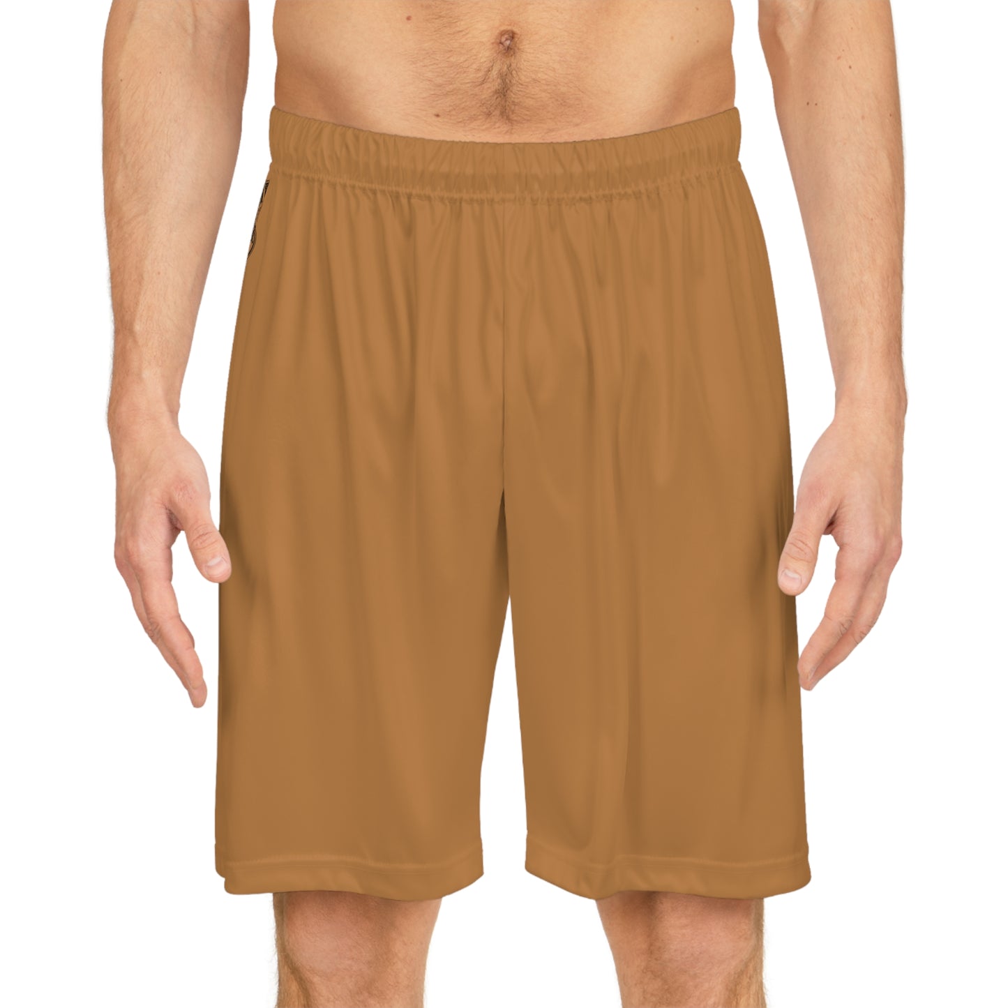 "Black Label" Tan Basketball Shorts (AOP) By WildeTuna