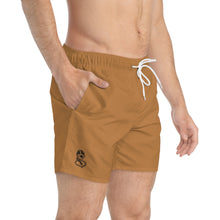 Load image into Gallery viewer, &quot;Black Label&quot; Tan Swim Trunks (AOP) By WildeTuna