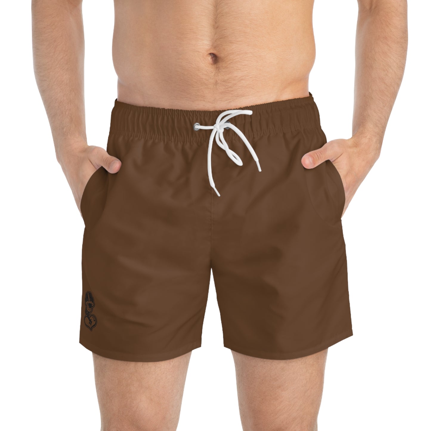 "Black Label" Brown Swim Trunks (AOP) By WildeTuna