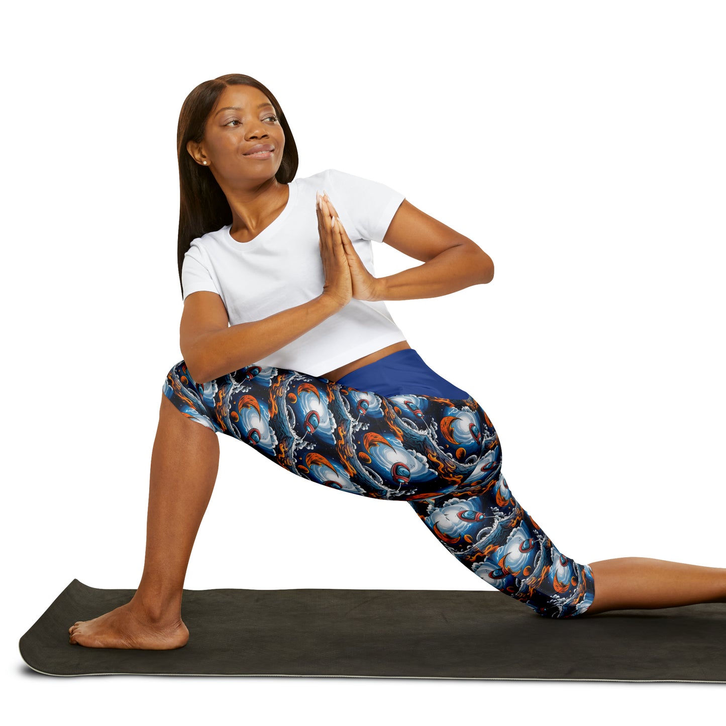 "Take Off" Blue Yoga Capri Leggings (AOP)