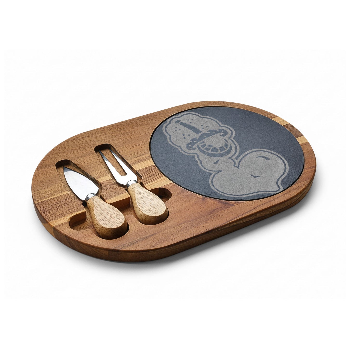 Engraved Acacia Charcuterie Board with Slate Inlay & Cheese Tools By DrippyFIsh