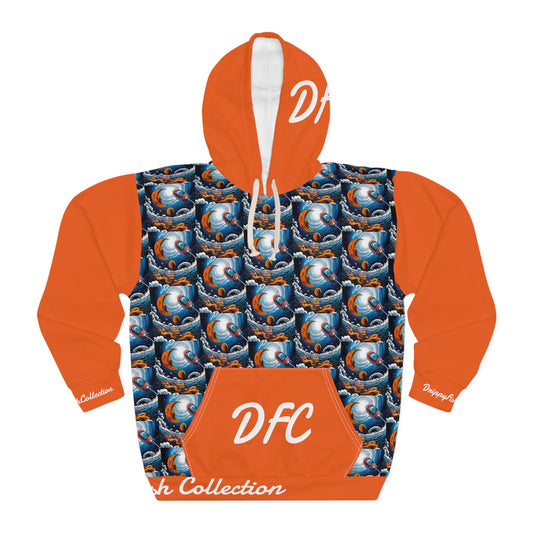 "DFC Take Off" Orange Unisex Pullover Hoodie (AOP)