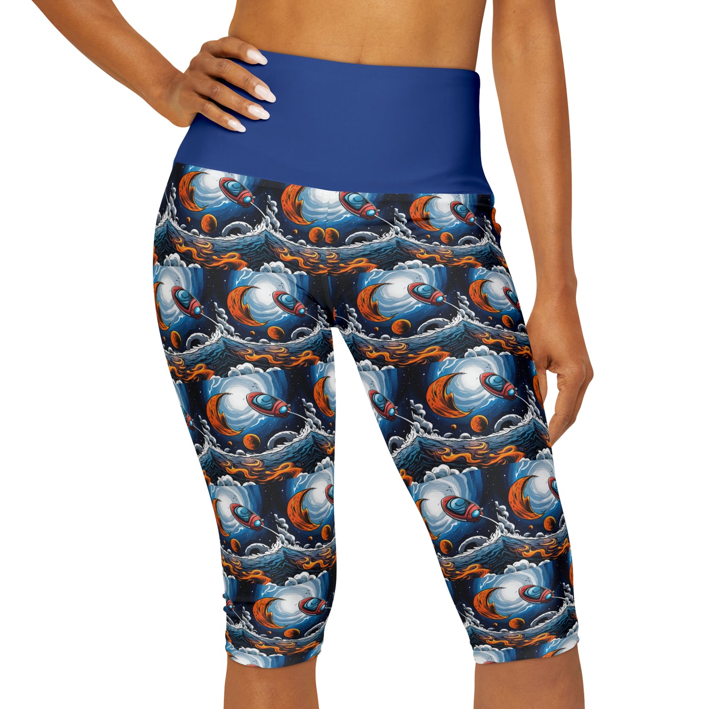 "Take Off" Blue Yoga Capri Leggings (AOP)