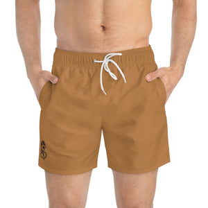 "Black Label" Tan Swim Trunks (AOP) By WildeTuna