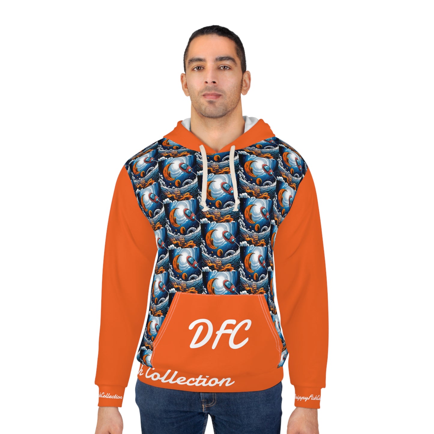 "DFC Take Off" Orange Unisex Pullover Hoodie (AOP)